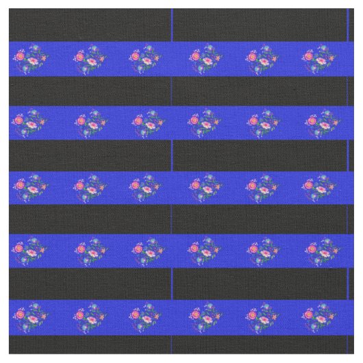 Tissu Bande de fleur folk bleue noire (Fermer)