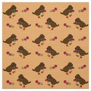 Tissu Bande dessinée de panier de fleur de chiot de