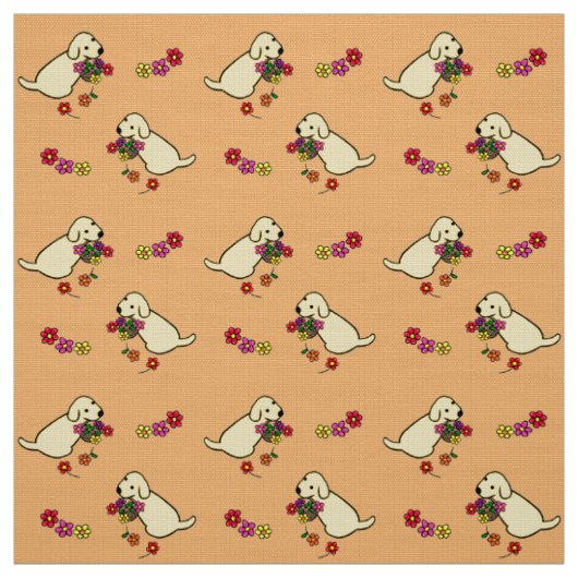 Tissu Bande dessinée jaune de panier de fleur de chiot (Échantillon)