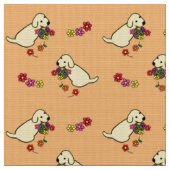 Tissu Bande dessinée jaune de panier de fleur de chiot (Fermer)