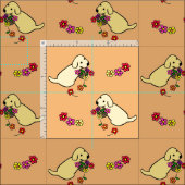 Tissu Bande dessinée jaune de panier de fleur de chiot (Carreau)