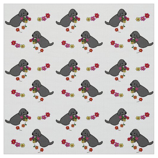 Tissu Bande dessinée noire de panier de fleur de chiot (Échantillon)