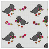 Tissu Bande dessinée noire de panier de fleur de chiot (Fermer)