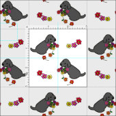 Tissu Bande dessinée noire de panier de fleur de chiot (Carreau)