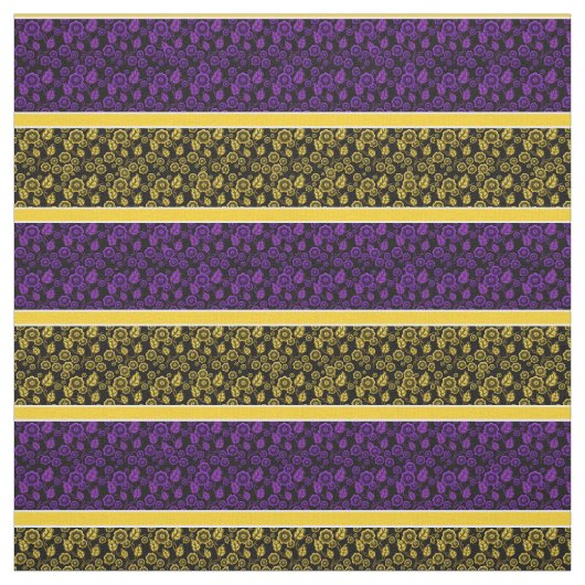 Tissu Bande violette/or fleurie/or blanc - noir (Échantillon)