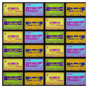 Tissu Bandes de cassettes Pop Art Retro 80s