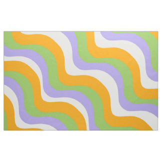 Tissu Bandes ondulées vertes orange violettes gras Rétro
