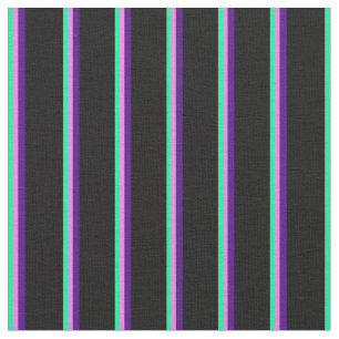 Tissu Bandes vertes, violettes, indiennes et noires