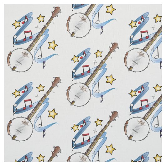 Tissu Banjo avec des notes et des étoiles (Échantillon)