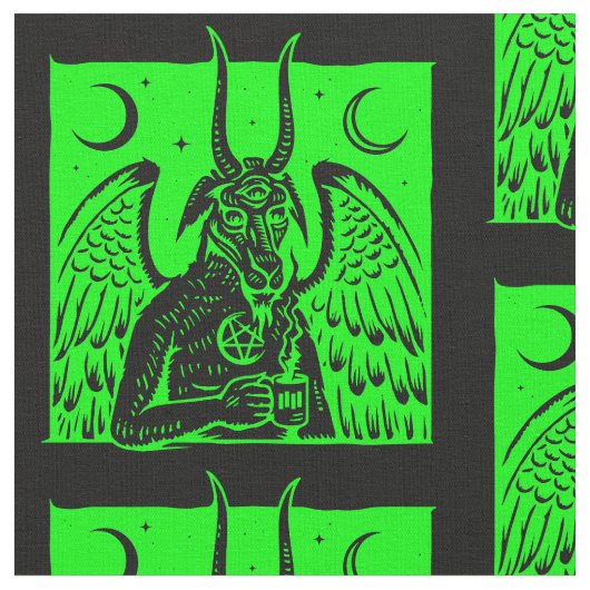 Tissu baphomet pentagram lune café démon acide vert (Fermer)