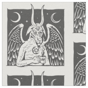 Tissu baphomet pentagram lune café démon blanc