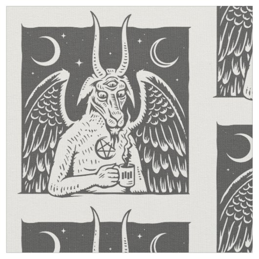 Tissu baphomet pentagram lune café démon blanc (Fermer)