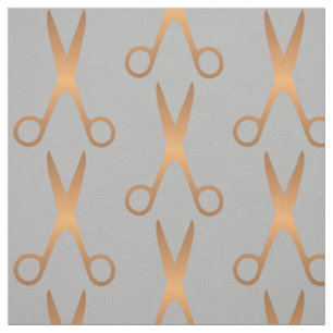Tissu Barber cheveux salon ciseaux or gris motif