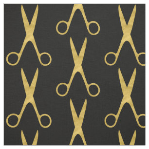 Tissu Barber cheveux salon ciseaux or noir motif