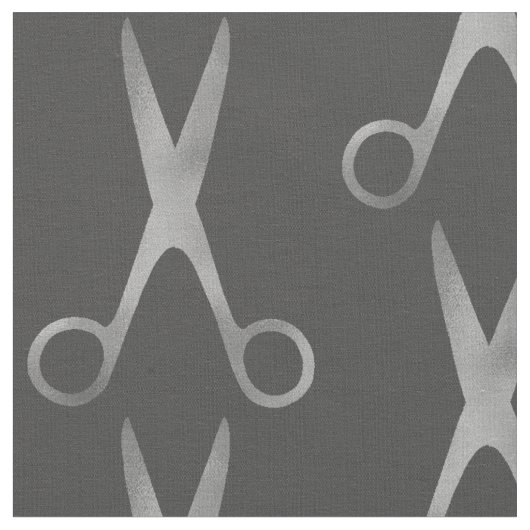 Tissu Barber salon ciseaux argent gris foncé motif (Fermer)