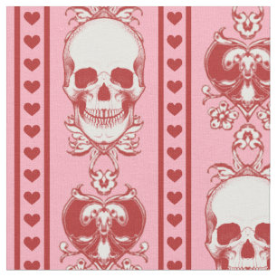 Tissu Baroque Crâne Motif rose rouge
