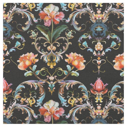 Tissu Baroque noir à fleurs damassé (Fermer)