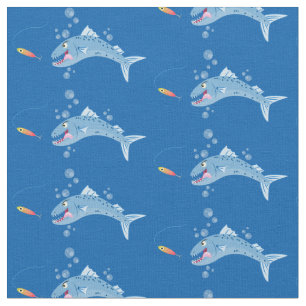 Tissu Barracuda poisson affamé de la pêche dessin animé