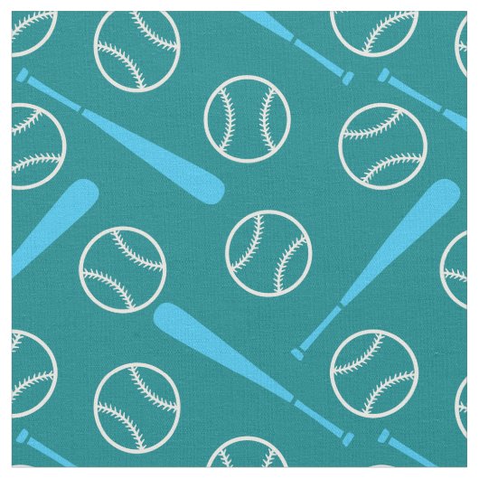 Tissu Baseball - blanc et bleu sur vert foncé (Fermer)