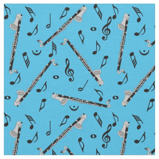 Tissu Bass Clarinet Black Music Notes (Fermer)