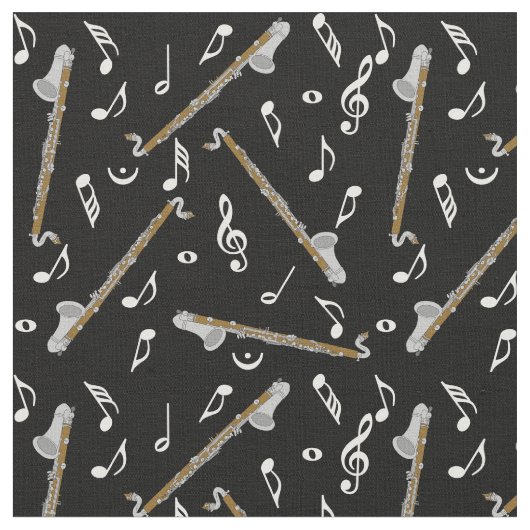 Tissu Bass Clarinet Black Music Notes (Fermer)