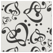 Tissu Bass Treble Clef Hearts Music Notes Motif (Fermer)