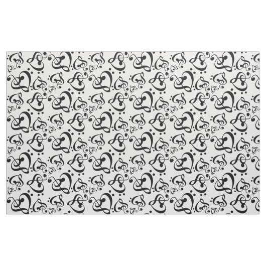 Tissu Bass Treble Clef Hearts Music Notes Motif (Fat Quarter)