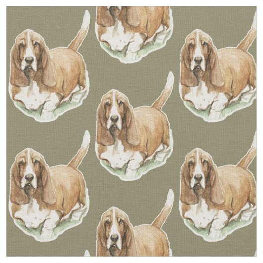 Tissu Basset Hound Dog Art Fabric (Fermer)