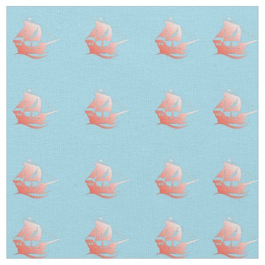 Tissu Bateaux rouges en bleu (Fermer)