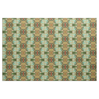 Tissu Batik Floral vert rouge et jaune motif