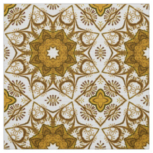 Tissu Batik Mandala Motif Mustard Gold et Crème