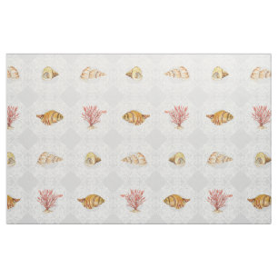 Tissu Beach Cottage Watercolor Motif de corail Seashell