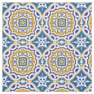 Tissu 💙 Beau bleu Azulejos 004, taille de carreaux XXL