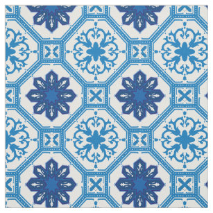 Tissu 💙 Beau bleu Azulejos, taille de carreaux XXL