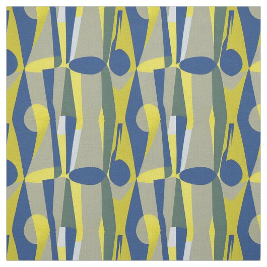 Tissu Beau bleu et jaune mi-siècle Abstrait (Échantillon)
