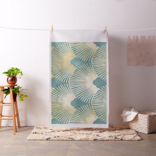 Tissu Beau motif ventilateur, or turquoise, motif Art Dé