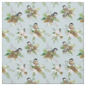 Tissu Beau Oiseau d'hiver et fleurs (Échantillon)