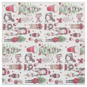 Tissu Beaux éléments d'aquarelle rouge de Noël