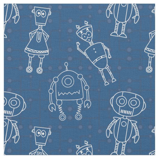 Tissu Beaux robots sur bleu classique (Fermer)