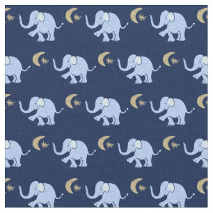 Tissu Bébé éléphant bleu avec lune et étoile sur bl