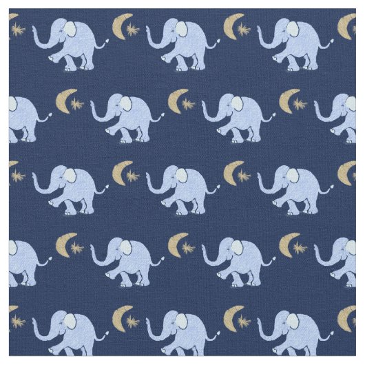Tissu Bébé éléphant bleu avec lune et étoile sur bleu (Fermer)