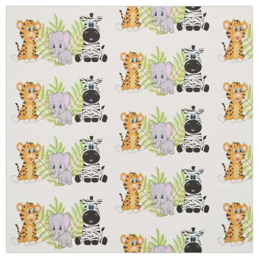 Tissu Bébé mignon animal Jungle Thème Tiger Elephant Zèb (Échantillon)