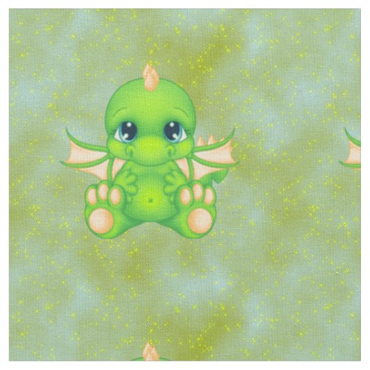 Tissu Bébé mignon Dragon vert & orange (Fermer)