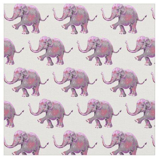 Tissu Bébé rose pâle Motif d'éléphant blanc (Fermer)