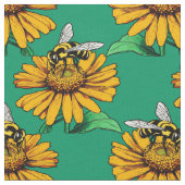 Tissu Bee on Sunflower Flower Pattern Design Green  (Fermer)