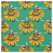 Tissu Bee on Sunflower Flower Pattern Design Green  (Échantillon)