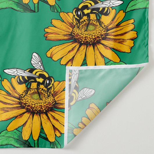 Tissu Bee on Sunflower Flower Pattern Design Green 