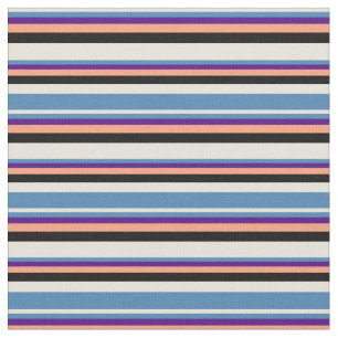 Tissu Beige, Bleu, Indigo, Saumon clair & Noir