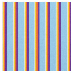 Tissu Beige, Jaune, Rouge, Indigo & Ciel clair Lignes bl