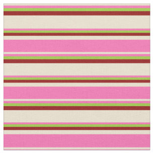 Tissu Beige, Rose Chaud, Vert & Rouge Foncé